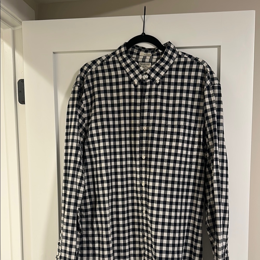 J. Crew Men's Blue and White Checkered Shirt